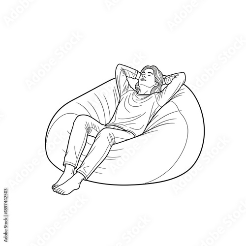 Person relaxing on a beanbag chair enjoying leisure time.