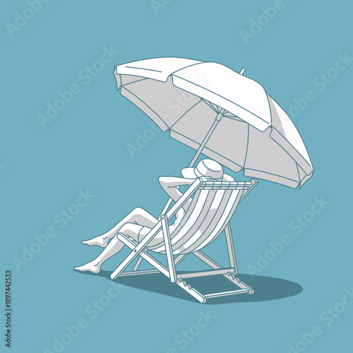 Relaxing under the sun A person enjoying leisure time on a beach chair.