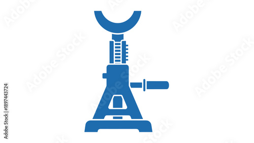 Blue silhouette of a heavy-duty automotive jack stand used for vehicle maintenance and safety during car repairs on a white background.