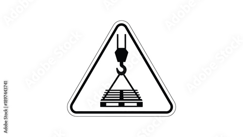 Overhead crane lifting load warning sign triangular industrial safety symbol illustration for construction hazard and workplace alert