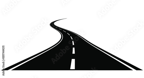 A curving black road against a stark white background suggesting a journey