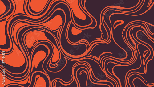 Vibrant orange and dark brown wavy pattern creates a groovy psychedelic visual effect reminiscent of retro nineteen seventies design styles.