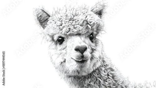 Cute Baby Alpaca Portrait on White Background Vector