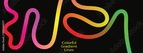 Abstract colorful waves form dynamic design. Bright lines create flowing pattern against dark backdrop.