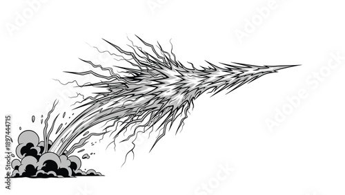 Dynamic energy blast effect illustration shows a powerful burst of light and shards erupting from a central point with smoke at the base.
