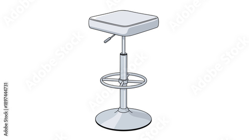 Adjustable height bar stool with a white padded square seat and metallic base offers a versatile and modern seating option for home or office.
