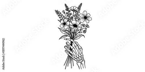 Skeleton Hand Wildflower Dark Botanical Silhouette