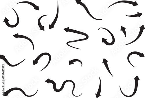 A collection of various hand-drawn curvy and wavy arrows pointing in different directions