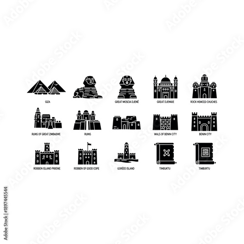 Collection of iconic landmarks and monuments illustrations