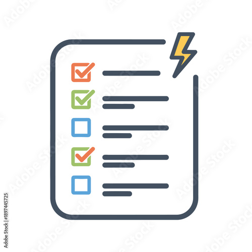 Checklist with lightning bolt icon representing efficiency and task completion.