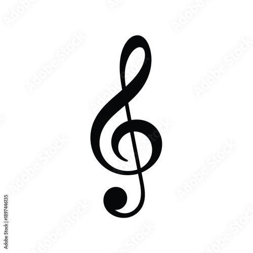 A simple black treble clef symbol on a plain white background