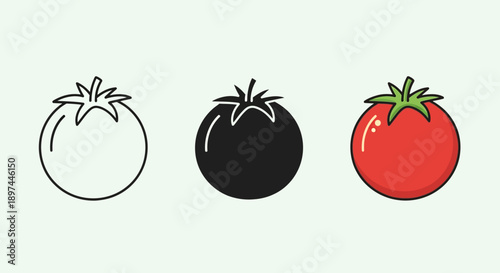 Tomato icons set, outline, black and color