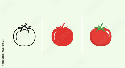 Tomato Icon Set: Outline, Flat, and Color Versions