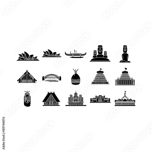 Illustrations of iconic buildings and landmarks worldwide in a digital graphic design