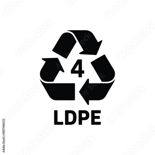 Black recycle symbol with number four and ldpe plastic identification