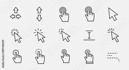 Cursor and Pointer Icons Set. Vector Line Design