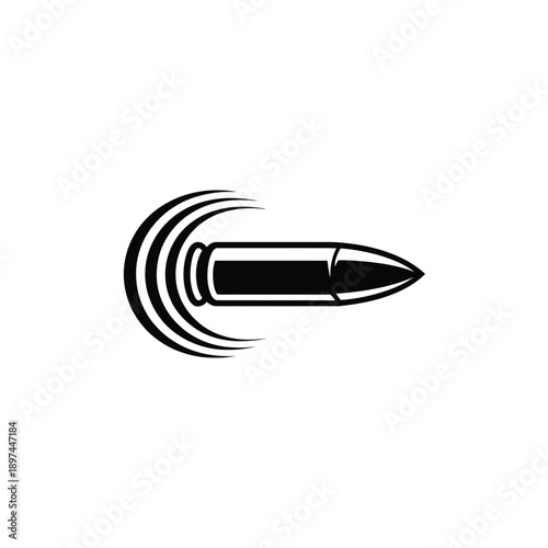 A black and white illustration of a bullet in swift motion