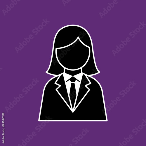 Businesswoman Icon on Purple Background.
