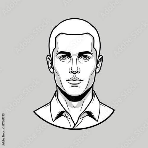 Line Art Portrait of a Handsome Young Man.