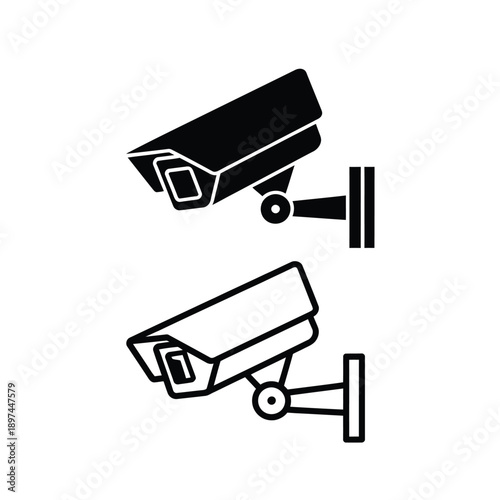 Black and white illustration of two security cameras in a simple style