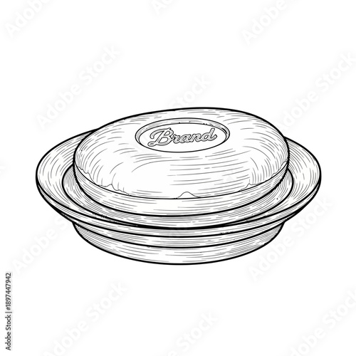 Soap dish with soap bar illustration.