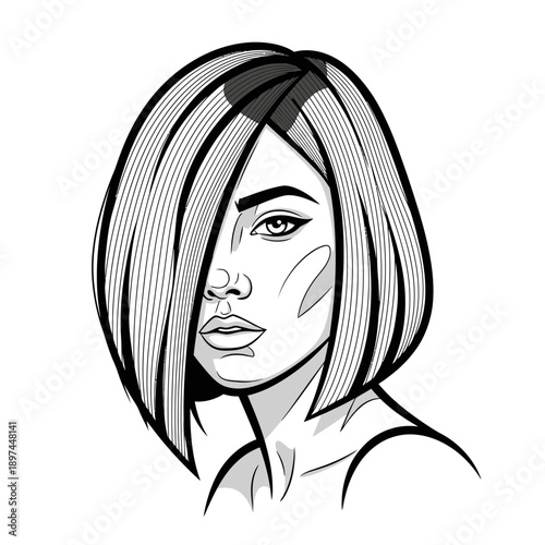 Stylish woman with short hair portrait illustration.