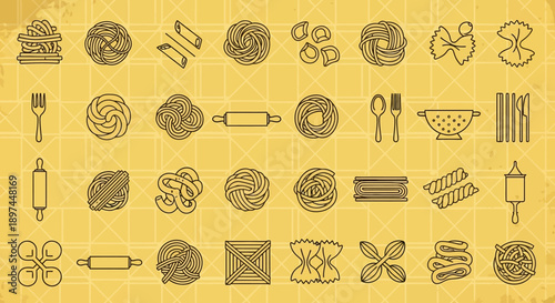 Pasta Types Line Art Vector Collection