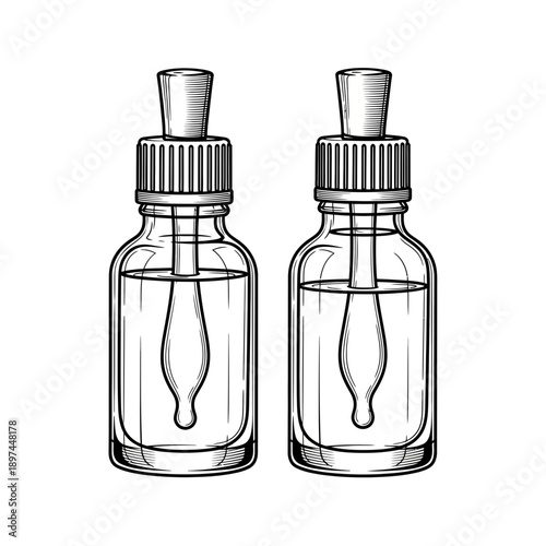 Two Dropper Bottles with Liquid Illustration.
