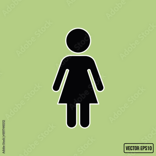 Woman Icon Silhouette on Green Background.