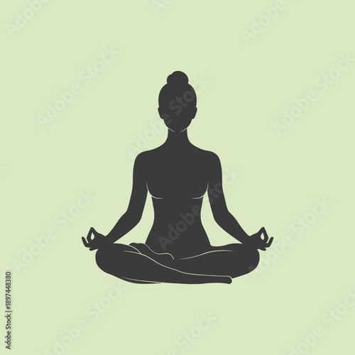 Woman Meditating in Lotus Position Silhouette.