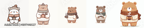 cute winter bear vector drinking coffee
