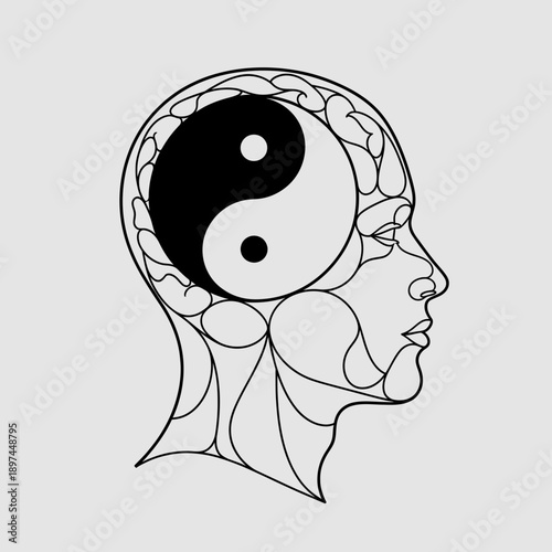 Yin Yang Symbol in Human Head Harmony and Balance.