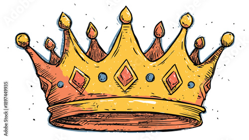 Crown Cartoon Style Vector Illustration with Outline