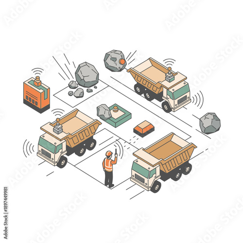 Mining Industry Technology and Machinery Illustration.