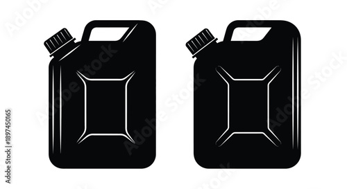 Two black jerrycans depicted in a simple graphic style