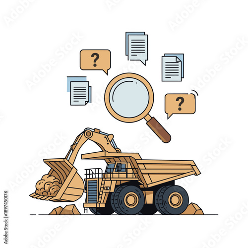 Mining Industry Technology and Machinery Illustration.