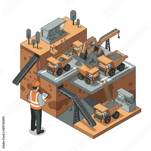Mining Industry Technology and Machinery Illustration.