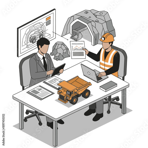 Mining Industry Technology and Machinery Illustration.