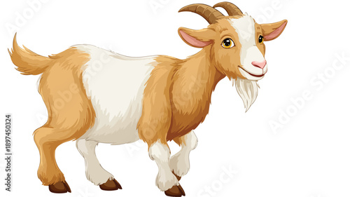 Adorable Cartoon Goat on White Background - Vector Illustration
