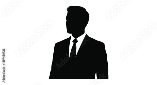 Silhouette of a man in a suit and tie facing right