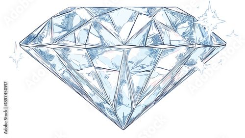 Colorful Diamond Cartoon Style Vector Illustration with Outline