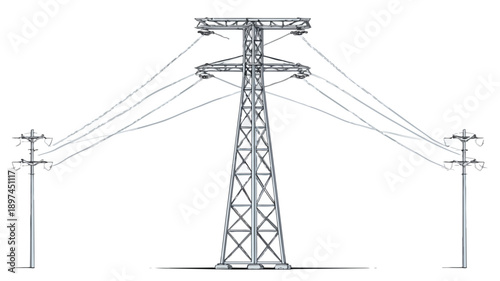 Electric Pole on White Background - Vector Illustration