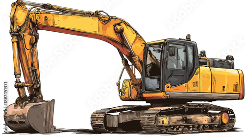 Excavator Clip Art Sticker Vector Illustration for Construction Projects
