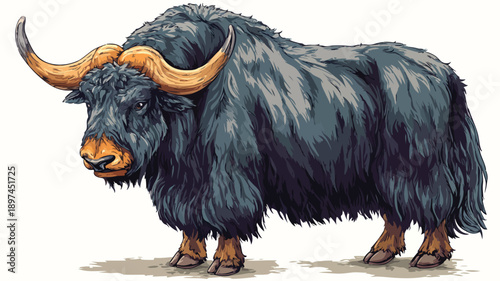 Dynamic Fierce Cartoon Yak Standing Vector Illustration