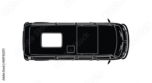 Overhead view of a black van with a rectangular roof cutout