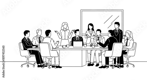 corporate business meeting professionals collaborate discuss strategy and present ideas in a modern conference room depicting teamwork.