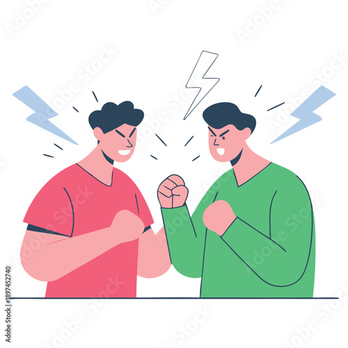 Argument Dispute Conflict Fight Illustration With Angry Characters Clashing Emotions Tension Confrontation Aggression Flat Vector Style
