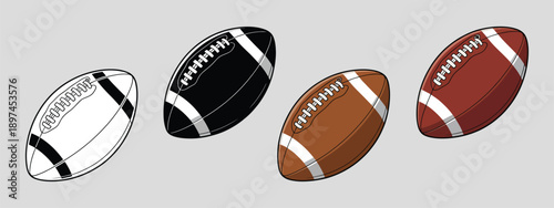 Simple American football gridiron ball set, vector illustration