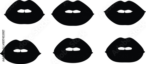 Black, lips, silhouette, set, sensual, female, mouth, shapes, minimalist, beauty, fashion, makeup, design, flat, vector, illustration, cosmetic, icon, collection, isolated