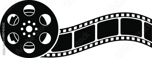 Film reel and film strip cinema, movies, and video production. 